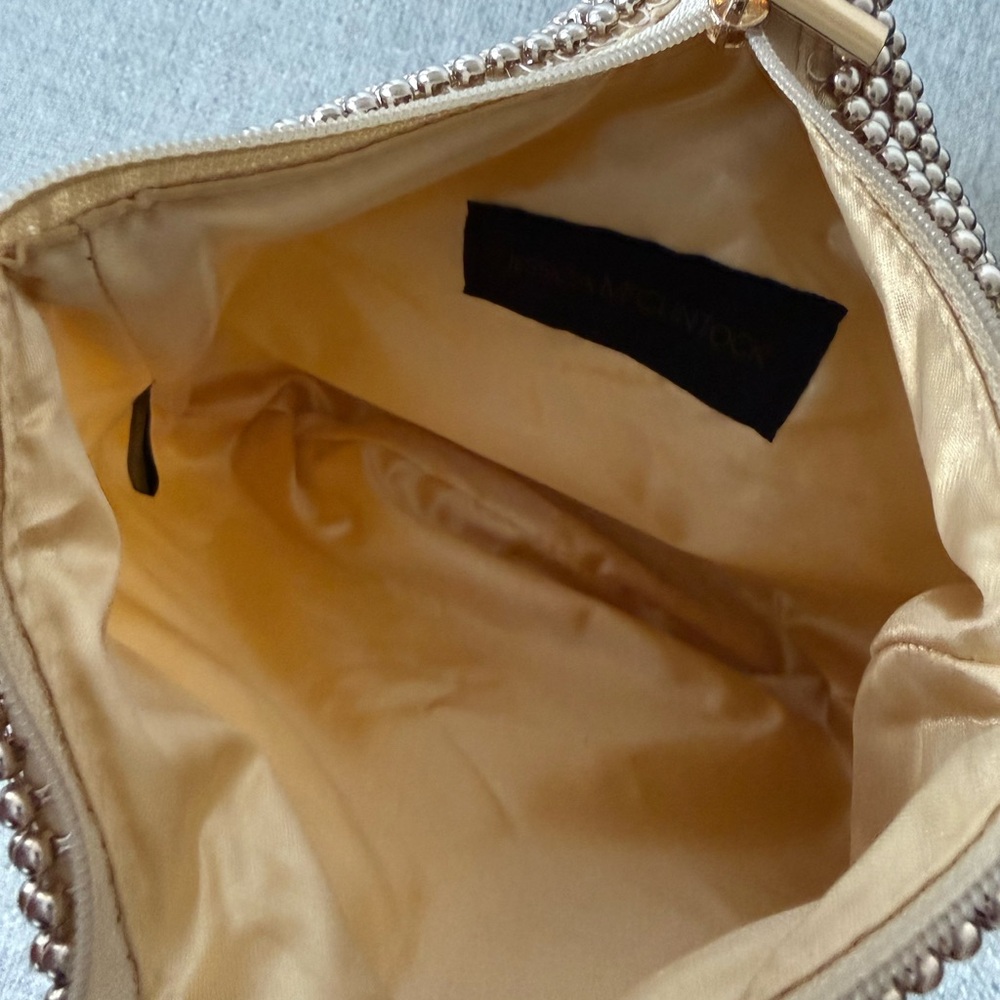 Jessica McClintock Gunne Sax Metallic Gold Beaded Clutch Wristlet - Picture 7 of 12